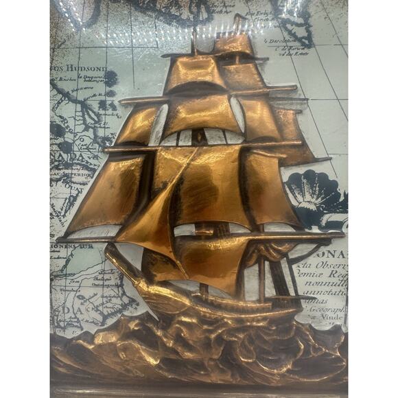 50s Mid Century Vtg Gold Clipper Ship Pirate Sailing Wall Hanging Framed 3D - Picture 6 of 11